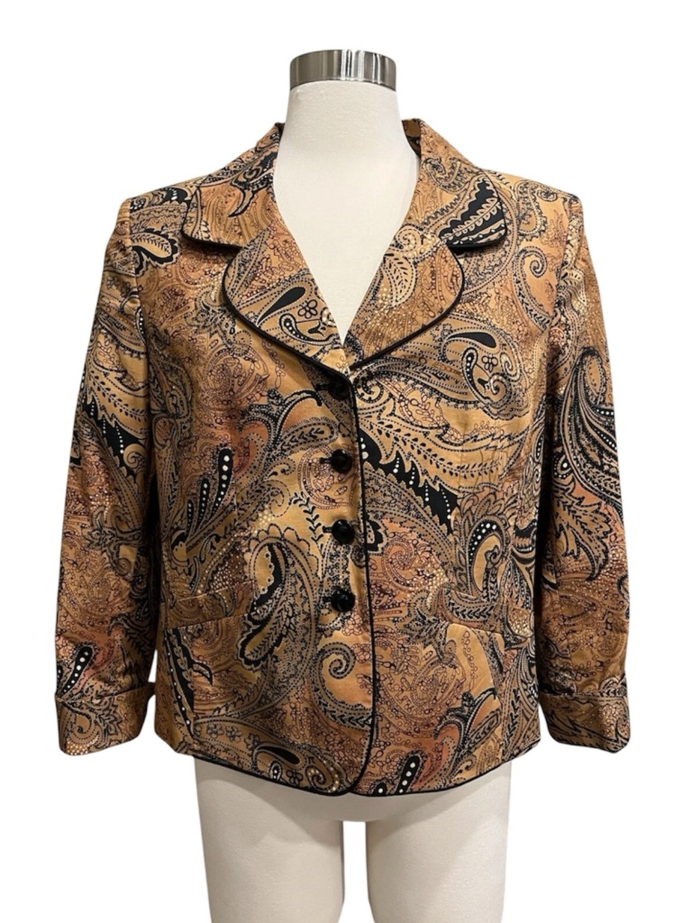 Le Suit Jacket 16P Paisley Cheetah Safari Artsy Blazer Brown